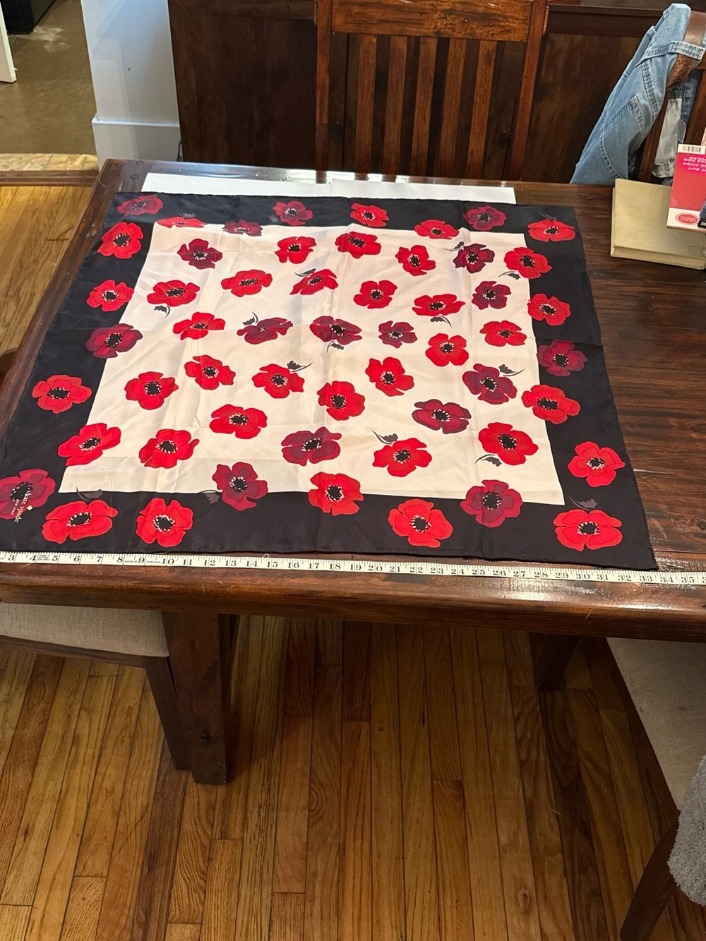 kate spade Red and Black Floral Silk Scarf